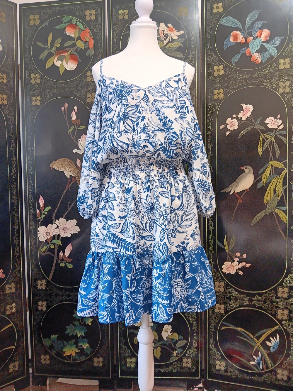 Eliza J Blue and White Floral Midi Dress